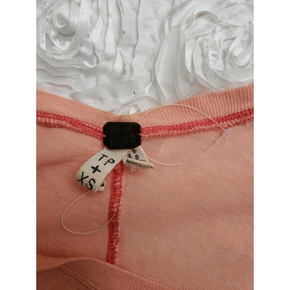 We The Free People Sz XS Peach Linen Blend Cap Sleeve Raw Edge Women's Top NEW - Picture 2 of 8